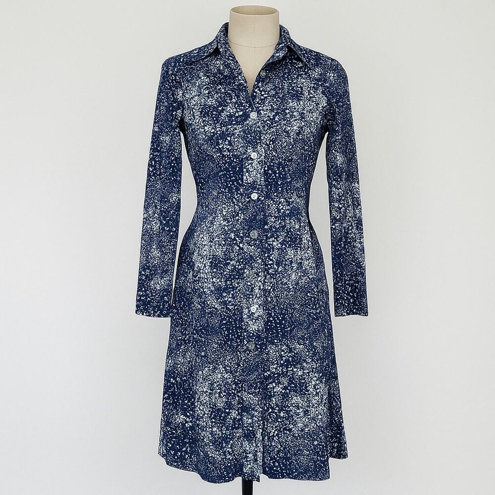 Vintage Size 8 Family Fashions by Avon Union Made Blue White Shirt Dress